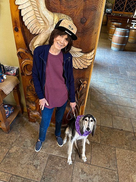 Travel 2024 Year In Review 29 Cori Solomon and Saluki, Bree at South Coast Winery and Resort