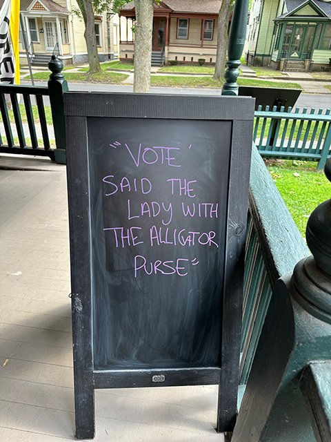 Travel 2024 Year In Review 15 Susan B. Anthony chalkboard sign telling people to Vote